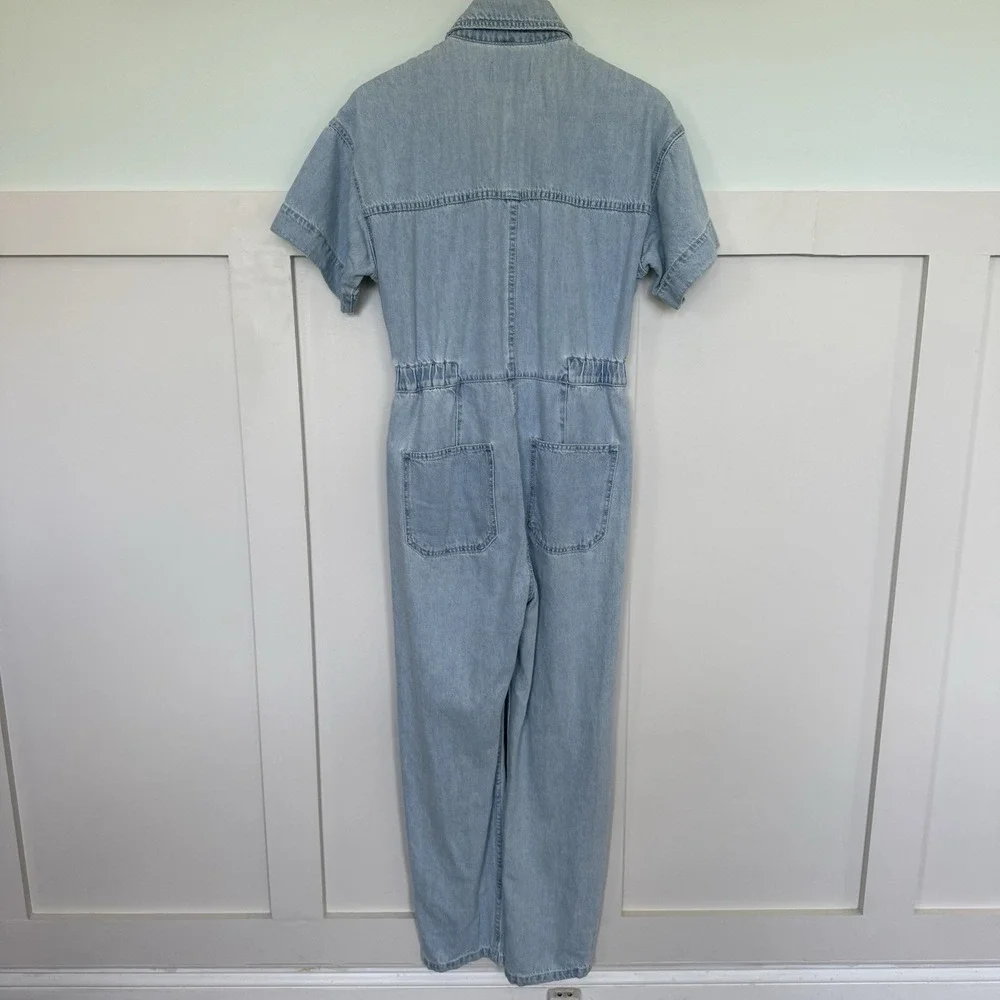 FREE PEOPLE We the Free Marci Denim Jumpsuit SMALL Light Wash Mechanic Retro